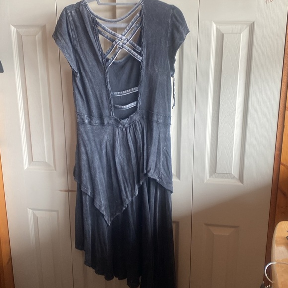 Free People Rocket Cat Boho-Grunge Black Linen/Cotton Midi Dress size large - Picture 10 of 16